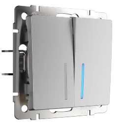 W1120106/ Выключатель двухклавишный с подсветкой (серебряный) W1120106