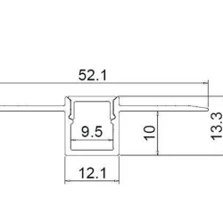 Алюминиевый профиль встраиваемый в гипсокартон 343 (2500*52,1/12,1*13,3мм с рассеивателем)